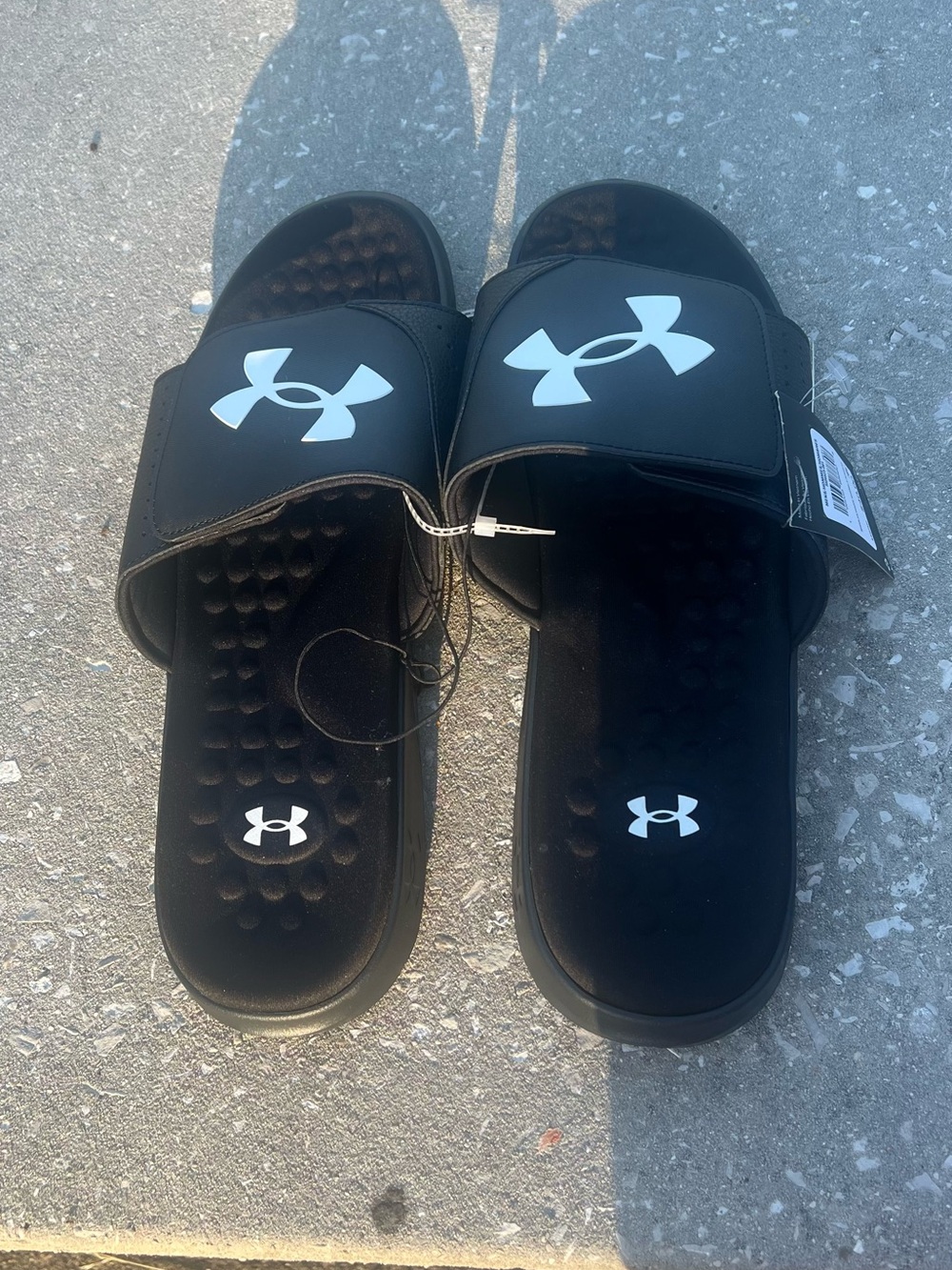 Under Armour Ignite Pro Black Slide Sandals with White Logo Accent Size 18